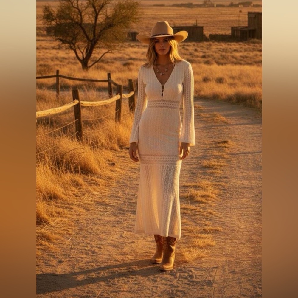 Aralina Western Lace Bell Sleeve Ivory Lace Maxi Dress NWOT sz: XL